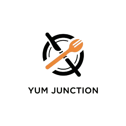 a logo name yum junction, logo is off plate fork and knife