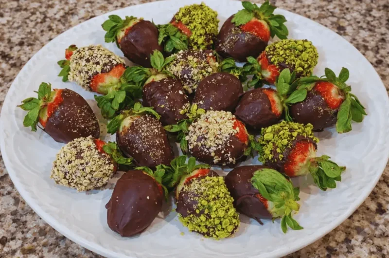 Glossy Chocolate Covered Strawberries with Roasted Nuts