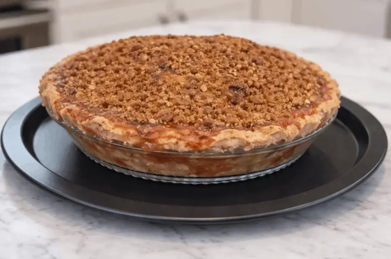 Rhubarb Pie with Crystallized Ginger and Hazelnut Streusel