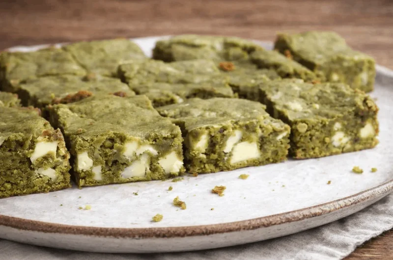 Chewy Matcha and White Chocolate Brownies