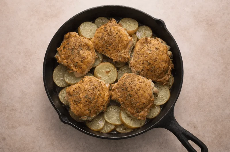 Skillet Roasted Chicken and Potatoes with Buttermilk Marinade