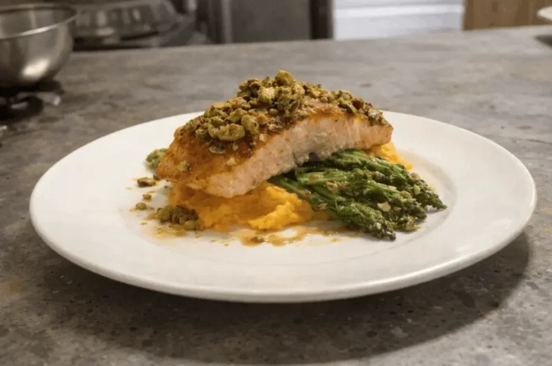Pan-Seared Pistachio Salmon with Sweet Potato Mash
