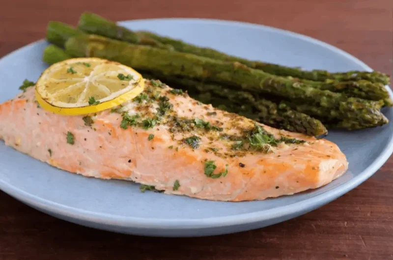 One Pan Salmon & Asparagus with Garlic Herb Butter
