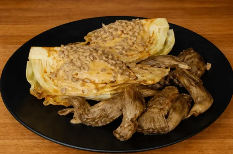 Pan-Seared Cabbage with Oyster Mushrooms & Miso Sabayon