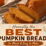 Easy moist pumpkin bread recipe pin with cinnamon and fall leaf styling